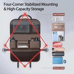 Universal Foldable Car Backseat Organizer with Table Tray, Car Seat Back Protector with Touch Screen Phone Holder, Premium Leather Kick Mats with Storage Pockets Tissue Holder (Brown)