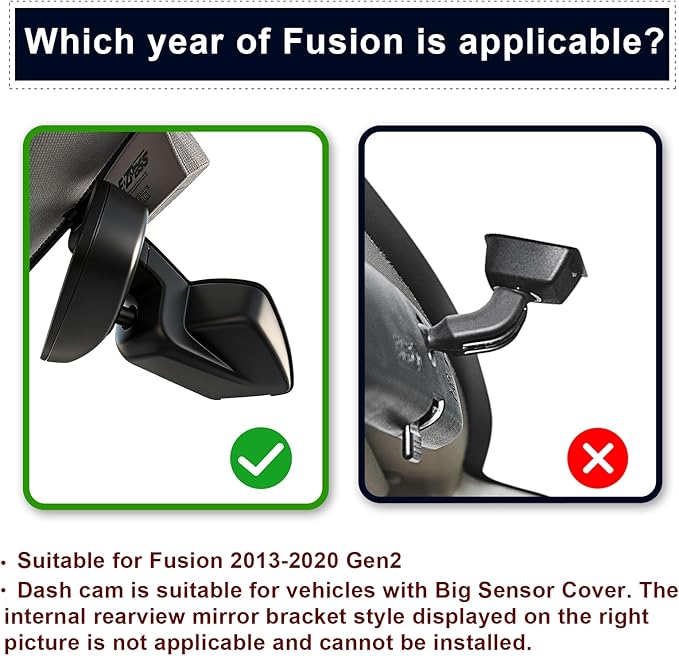 Mangoal 4K Dash Cam fit for Ford Fusion 2013-2020 Gen2, S SE SEL Titanium Accessories, UHD 2160P Video, WiFi & App, G-Sensor, Loop Recording, Easy to Install, 64GB Card