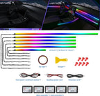 Acrylic Interior Car LED Strip Light with Wireless APP, RGB Dreamcolor 6 in 1 with 175 inches 600 LEDs Fiber Optic Strip Lights for Car, Dynamic Chasing Sound Active Neon Car Ambient Lighting Kits