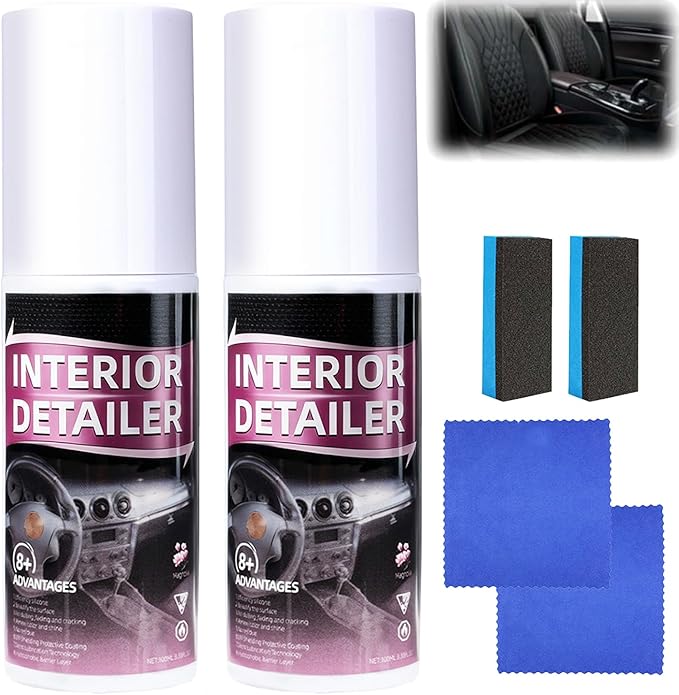 2Pcs Car Interior Cleaner,Deep Cleaner Polishing,Large 15 Ounce Capacity Interior Detailer,Tire Cleaner,for Cleaning Rubber,Plastic,Leather Surfaces
