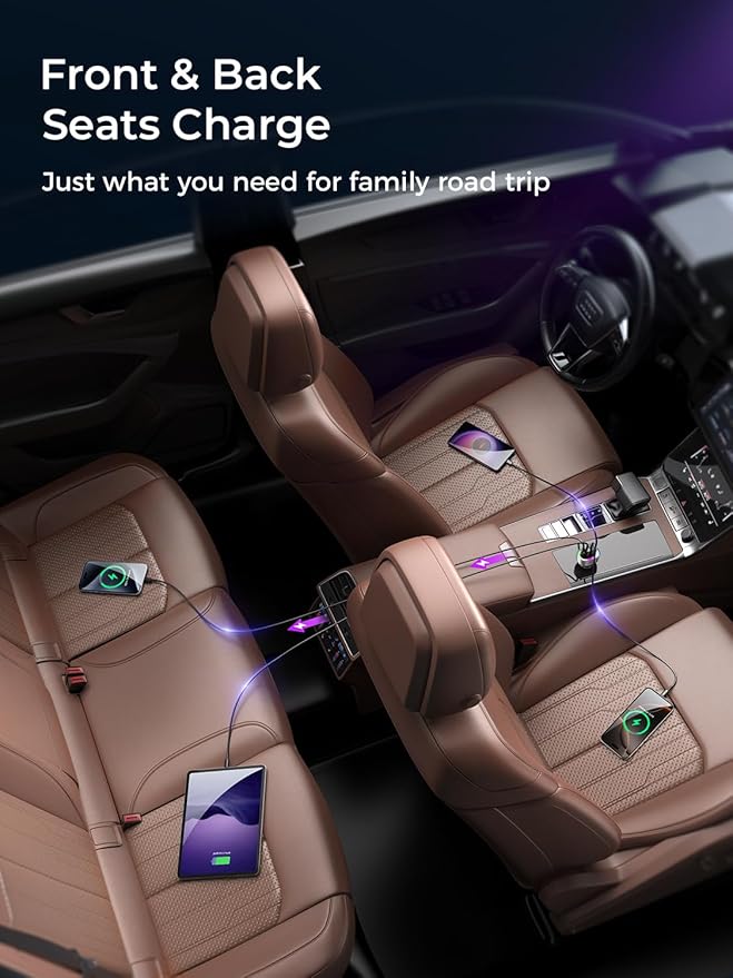 Car Charger USB C, 4 Port 90W Super Fast Charging for iPhone 17 Car Adapter, Dual PD 45W Type C & QC 3.0 USB A Multiport Car Cigarette Lighter Accessories for iPhone 16 15, iPad, Galaxy S26, Titanium