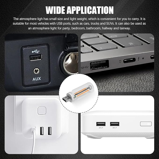 USB LED Car Interior Atmosphere Light, Auto Interior Lights, Plug-in USB Automotive Light, Universal Portable Auto Ambient Lighting Kit Car Accessories for Cars, Bedroom, Hallway (Warm Color)