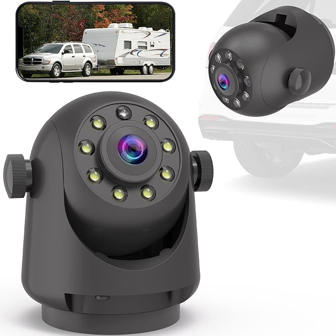 YEOIZO Wireless Magnetic Backup Camera for Trailers/RV/Camper - WiFi Rechargeable HD Night Vision, No Wiring/Drilling, Easy Hitch Alignment, Compatible with iPhone/Android/iPad (Gooseneck/Fifth Wheel)