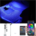 RGB Car Footwell Ambient Lighting Kit 16.7 Millions Colors Sound Active Music Sync APP Control + RF Remote Controller Cigarette Lighter Car Interior Multicolored Footwell Atmosphere Light 12V