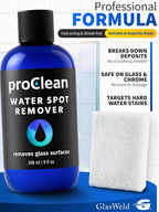 GlasWeld ProClean Hard Water Stain Remover for Glass & Metal – Non-Acid Water Spot Remover with Applicator Pad for Glass, Car Windshield, Shower, Mirror & Boat Windows - Bathroom Cleaning Supplies