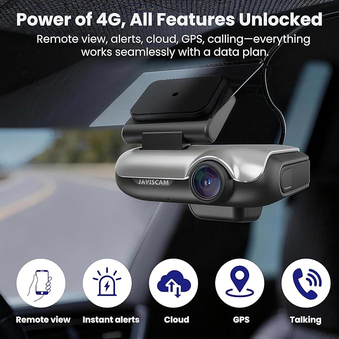 4G Car Security Camera, Dual LTE Dash Cam with 64GB Card, Front & Inside 2K Car Camera, Remote Live View, GPS, 24/7 Parking Mode, IR Night Vision, Two-Way Talk, App Alerts, Cloud/SD Storage, OBD Cable