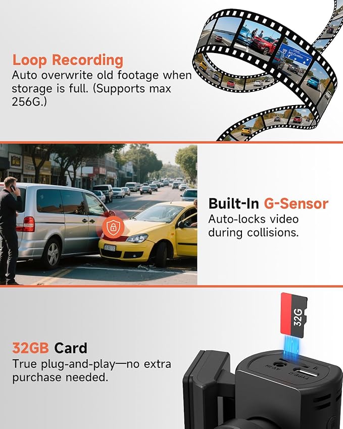 Dash Cam Front and Rear, 2.5K+1080P+1080P 3 Channel Dash Cam with 32GB Card, Wi-Fi Dash Camera for Cars, G-Sensor, Night Vision, 24H Parking, Loop Recording, 1.97”IPS, Support 256GB