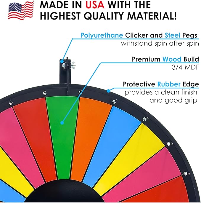 Retro Color Floor Stand Dry Erase Prize Wheel – 36” Spinning Wheel Game, Vibrant 14 Sections, Durable Wood, Trade Show Raffle & Event – Made in USA