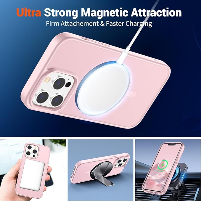 SUPFINE Magnetic for iPhone 12 Pro Max Case with Screen Protector (Compatible with MagSafe) (Military Grade Drop Protection) Translucent Matte Shockproof Phone Cover,Light Pink