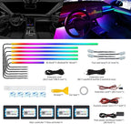 Acrylic Interior Car LED Strip Light with Wireless APP, Dreamcolor RGB 10 in 1 with 175 inches 600 LEDs Fiber Optic Car Ambient Lighting Kits, Dual Zone Sound Active Function LED Strip for Car