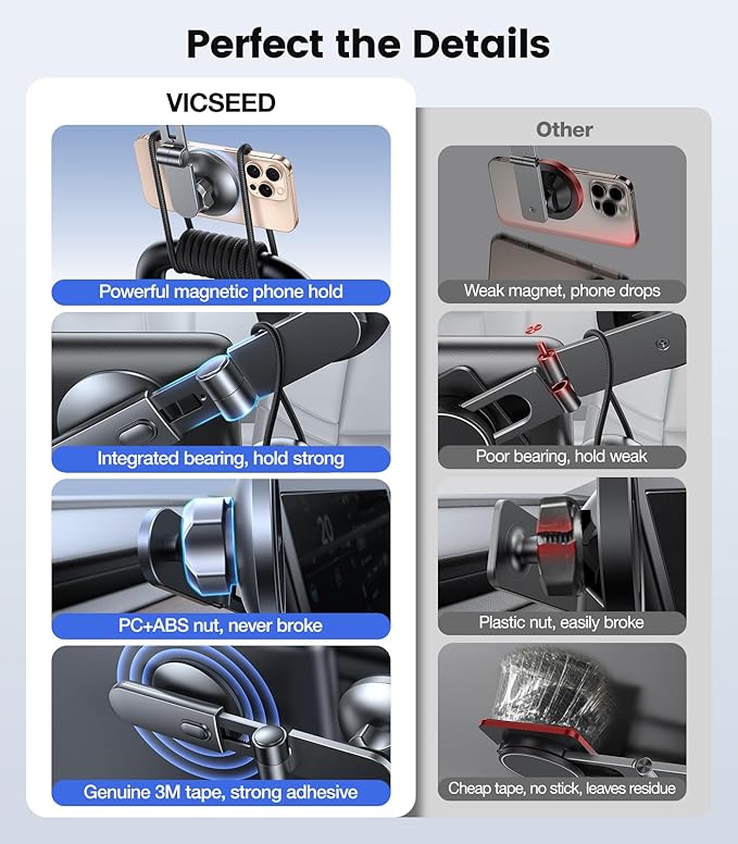 VICSEED Tesla Phone Mount【Strongest Magnet Power】 Foldable Hidden Tesla Phone Holder Fit for All Phones, Tesla Model 3/Y/Cybertruck Accessories, Tesla Model 3 Model Y for MagSafe Car Mount - White