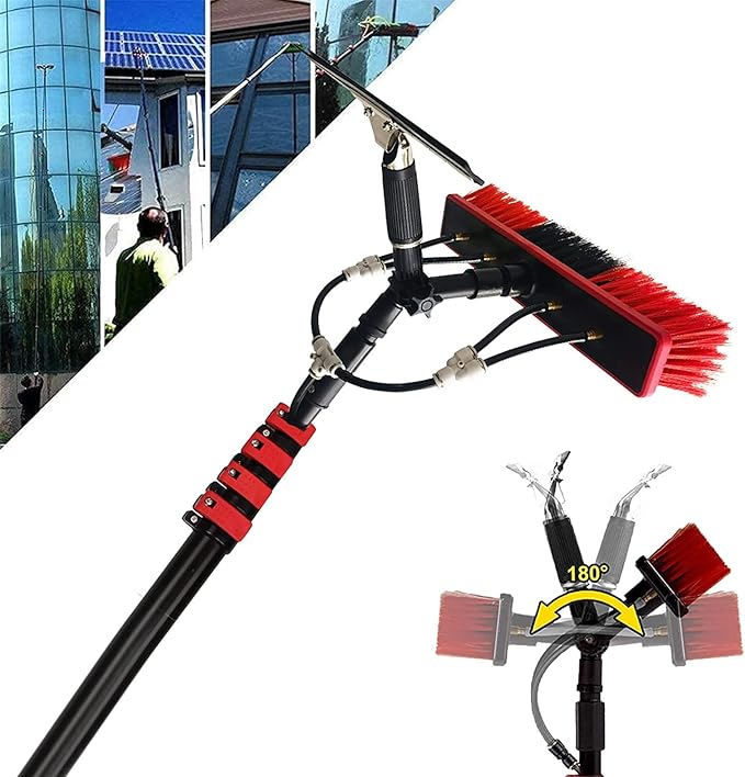 Washing Kit: Water-fed Brush,Squeegee, Window Cleaning Pole, Water Fed Telescopic Brush, Extendable Long Reach Window Cleaner Equipment,24FT (36FT(10.8m))