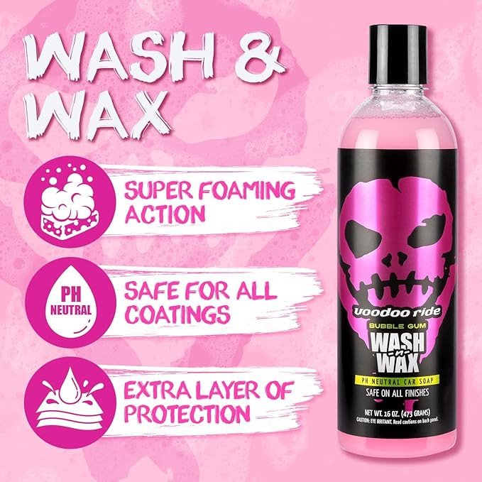 Voodoo Ride ® VR-1000 Bubble Gum Wash-N-Wax Pink Bubble Gum Scented Car Wash Soap 16oz