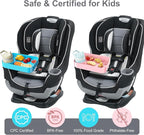 [Pink+Sky Blue] Car Seat Snack Tray for Toddlers - 3 Inch Cup Holder Fits Most Sippy Cups & Straw Bottles with Dip Well, Mess-Free Square Kids Travel Tray Road Trip Essentials, Pink & Sky Blue