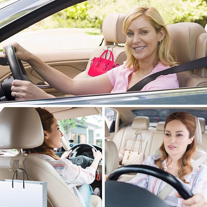 Upgraded Headrest Hooks for Purses and Bags, 2 in 1 Car Back Seat Head Rest Hanger Matching Cars Interior Genuine Leather Vehicle Storage Holder Hook, 1 Pack, Gray