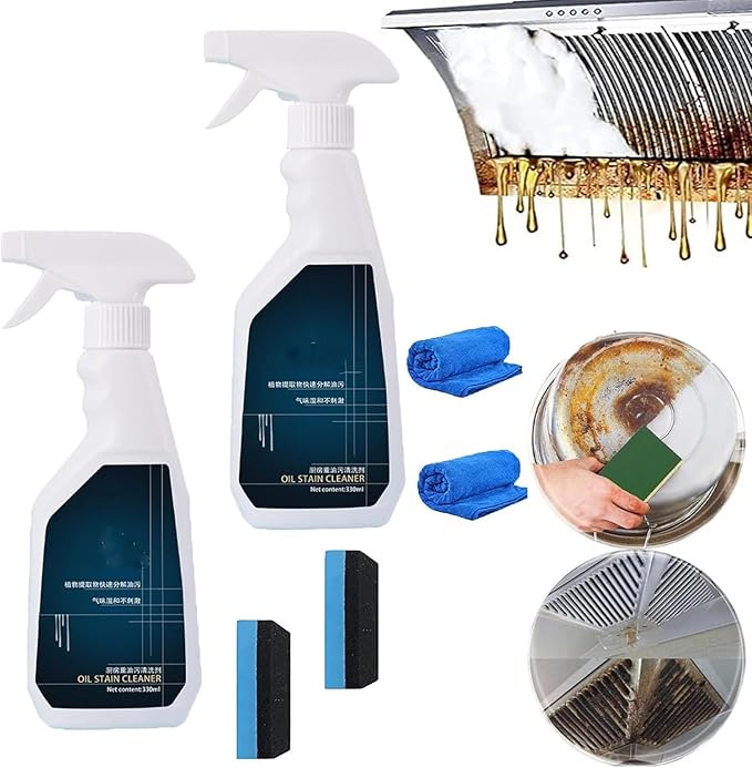 Oil Stain Removal,Kitchen Cleaner Spray,Oil Stain Cleaner,All-Purpose Kitchen Pot and Pan Cleaner,Remove Stubborn Stains (2 Pcs)
