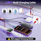 Travel Essentials 4in2 Multi Charging Cable for iPhone Watch Charger,USB A/C to 3 Type C/iWatch Charger,Charging Cables for Multiple Devices Compatible with iWatch 11-1/Ultra/SE&iPhone 17-12 5FT