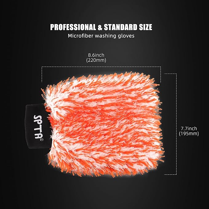 SPTA Microfiber Car Wash Mitt, 3Pcs Car Sponge Glove Wrapped in Soft, Plush Fiber Cloth Material, Safe Washing with Any Car Soap, Bucket, Foam Gun, Foam Cannon, Other Cleaning Supplies
