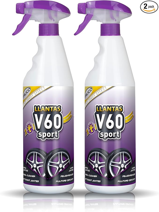 Sisbrill V60 Sport Wheel and Tire Cleaner Spray – pH Neutral Car Wheel Cleaner, Gecko Spray Effect, Safe Brake Dust Remover – Pack of 2 (33 fl oz each)