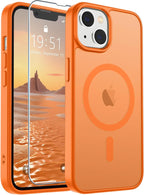 SUPFINE Magnetic for iPhone 14 Case & iPhone 13 Case with Screen Protector (Compatible with MagSafe)(Military Grade Drop Protection) Translucent Matte Shockproof Phone Cover,Starry Orange