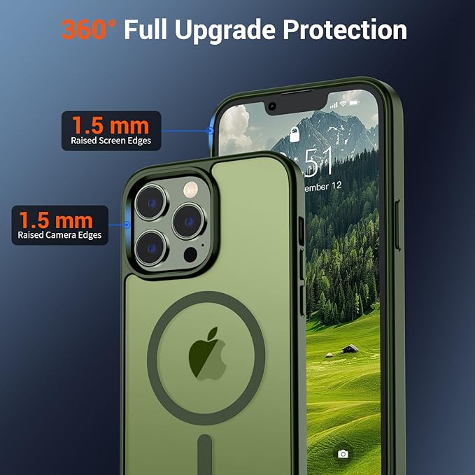 SUPFINE Magnetic for iPhone 13 Pro Max Case (Compatible with MagSafe) (Military Grade Drop Protection) Slim Translucent Matte Shockproof with Anti-Fingerprint Phone Case,Cangling Green