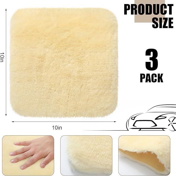 Dingion 3 Pcs Wool Car Wash Pad Wash Mitts Plush Synthetic Polish Pads for Car Washing Detailing Scratch Free,10x10 Inch