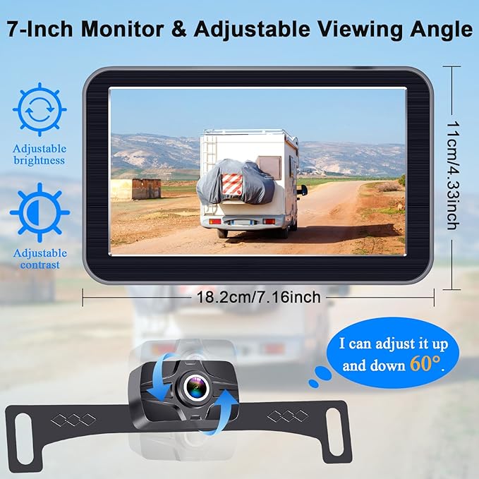 HD 1080P 7 inch Wireless Backup Camera for Truck: 15-Min Easy Install 0.01 Lux Starlight Clear Night Vision Rear View Camera for Pickup SUV Car Parking Safety Assistance