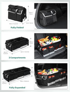 Oasser Trunk Organizer with Cooler Bag 95L, Bearing 110lb No Deformation, Collapsible with Multi Compartments, Removable Insulated Bag, Foldable Lid, Non Slip Bottom, 2 Adjustable Straps (Black&Grey)
