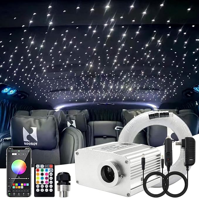 ATOKEE 10W Twinkle 400pcs Starlight Headliner Kit, 0.03in9.8ft Fiber Optic Star Lights for Car/Home Roof Use with APP/Remote Control