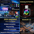 2026 Upgraded 4-in-1 Wireless CarPlay Adapter, Convert Wired to Wireless CarPlay & Android Auto, Support AirPlay & Screen Mirroring, Zero Latency Plug & Play, USB/Type-C for iPhone iOS & Android