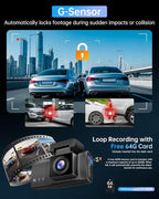 Dash Cam Front and Rear Inside - 3 Channel Dash Cam (4K+1080P+1080P) Built-in 5GHz WiFi APP & 64GB Card - Dashcam with IR Night Vision - Dash Camera for Cars Parking Mode G-Sensor Loop Recording(X7)