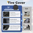 Explore Land Tire Covers 4 Pack - Tough Wheel Protector for Truck, SUV, Trailer, Camper, RV Universal Fits Tire Diameters 32-34.75 inches, Black