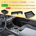 3PCS Center Console Organizer Insert Tray Compatible with Honda 2023 2024 2025 Pilot & 2026 Passport Interior Accessories, Armrest Storage Box & Front Center Console Shelf & Glove Box Hidden Drawer