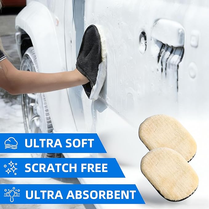 5pack Car Wash Mitt, House Cleaning Glove, Home Dusting Cloth Imitation Wool Gloves 2 pcs Yellow