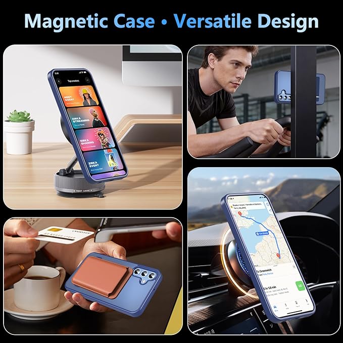 OWKEY for Samsung Galaxy A15 5G Phone Case with Screen Protector & Stand, Magnetic Case for Magsafe Military-Grade Protection Shockproof Matte Cover for Samsung Galaxy A15 5G (Blue)