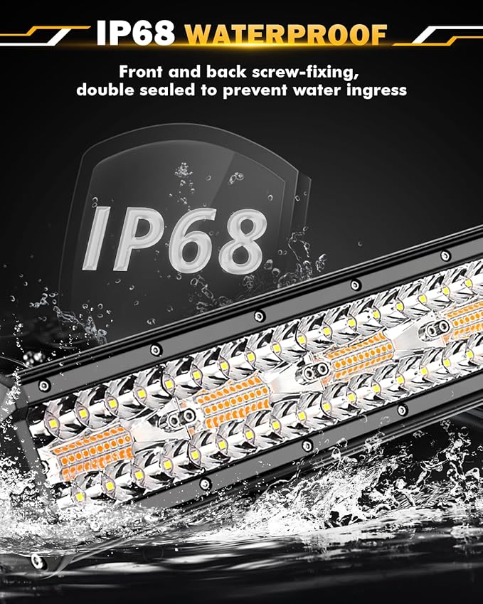 Auxbeam 20 Inch 420W LED Light Bar, 6 Modes Strobe Amber Lights Yellow Fog Light Dual Color Spot Flood Offroad Driving Lights, Memory Function LED Work Lights for Truck Car ATV