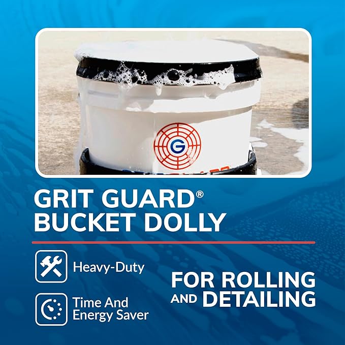 Grit Guard Bucket Dolly with Wheels - Rolling Detailing Wash Bucket with 5 Wheels and 2 Locking Casters Compatible with 2.5, 4, 5 and 6 Gallon Buckets (Blue, 3" Grey Casters)