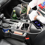 7 Colors LED Car Seat Gap Organizer Front Seat Organizer with 56W Fast Charger Center Console Gap Filler with USB Type C Charging Car Organizer with Cup Holder,LED Auto Interior Accessories (Black)