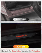 LED Door Sill Lights for Tesla Model 3 2017-2025 Accessories, ABS Scratch-Resistant Sill Protector with 7-Color RGB Lighting, Battery Powered Model 3 Pedal Mood Lamp, Matte Black, 4PCS