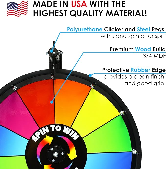 Spin to Win Table Stand Dry Erase Prize Wheel – 24 Inch Desktop Spinning Game Wheel, Durable Wood Construction, Balanced for Fair Odds, Trade Show Raffle Event, Standard