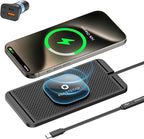 Magnetic Wireless Car Charger Pad, REESTECQI 15W Wireless Charging Pad for Magsafe Charger Non Slip Type C with 40W Car Charger for iPhone 17/16/15/14/13/12, Airpods (30CM Cable)