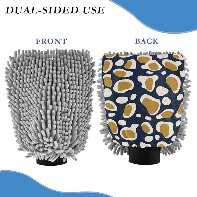 Animal Fur Print Leopard Khaki Blue Microfiber Mitt For Cars Scratch-Free Wash Mitts For Cars Washing Car Wash Sponge
