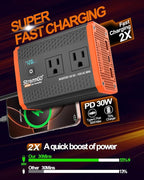400W Car Power Inverter for Vehicles, Portable Charger Converter Dual AC Car Plug Adapter Outlet, USB 24W/30W Fast Charger, Car Cigarette Lighter Adapter for Laptop, Phone on Road Trip Essentials