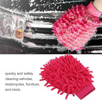Microfiber Washing Glove, Pink Chenille Car Wash Mitt Scratch Free for Furniture for Motorcycle