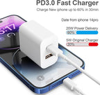 20W Dual Port Fast Charger Block 2-Pack with 6FT & 10FT MFi-Certified Cables, PD/QC3.0 Quick Charge Adapter for iPhone 14/13/12/11 Pro Max/XS/XR/X, iPad, AirPods Pro - Overheat & Surge Protection