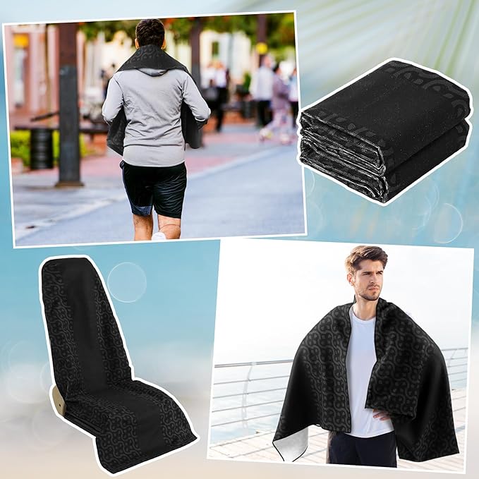 Hahafelt 2 Pack Car Seat Towel Covers Athletic Running Towel Performance Microfiber Post Workout Sweat Washable Cover Non Slip for Seat Outdoor Sport (Midnight)