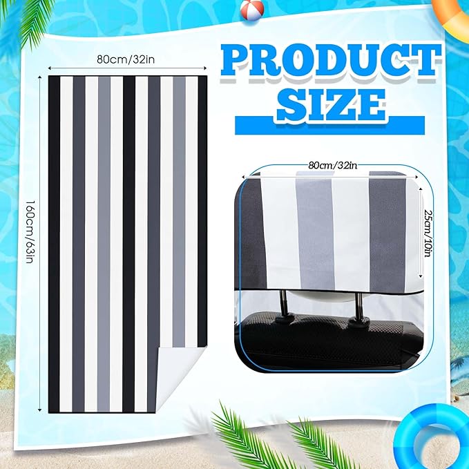 Hahafelt 2 Pack Car Seat Towel Covers with Storage Bag, 63 x 32 Inch Universal Non Slip Waterproof Sweat Protector for Car Truck, Gym Swimming Running, Machine Washable (Black Vertical Stripes)