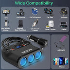 7 in 1 Cigarette Lighter Adapter: Ouffun 300W 3 Socket Car Charger Extensions 12V Splitter with Dual PD USB C 30W and QC3.0 18W 12V USB Outlet Ports, 12 Volt Car Plug with LED Voltage Separate Switch