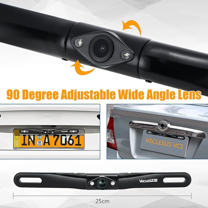 HD Backup Camera VECLESUS VC1 Car Rear View License Plate Back up Camera, Wide View Angle Night Vision Waterproof Easy Installation 720P Universal Backup Camera for Car, Sedan, Pickup, SUV and Truck