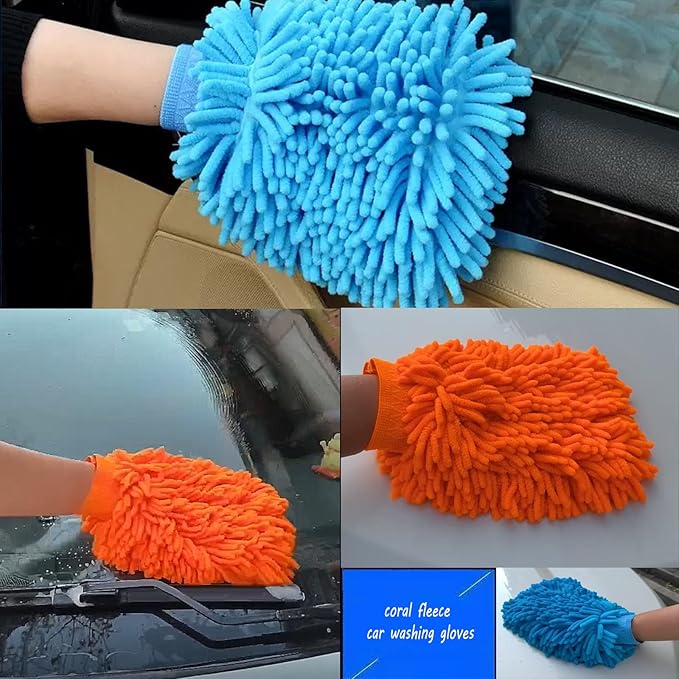 3PCS Car Wash Kit with 2 Premium Soft Microfiber Chenille & Plush Wash Mitts + High-Density Sponge, Scratch-Free Cleaning for Cars/Home/window/mirror/bathroom – Durable&Absorbent& Multi-Purpose (3)